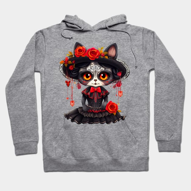 Dia de los Muertos Cat #2 Hoodie by Chromatic Fusion Studio